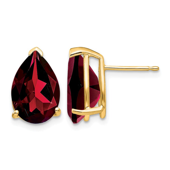14k Garnet Pear Stud Earrings, 13 x 8mm