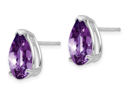 14k White Gold Amethyst Pear Stud Earrings (Style XE84WAM)