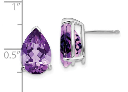 14k White Gold Amethyst Pear Stud Earrings (Style XE84WAM)