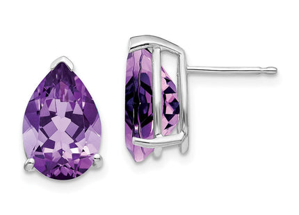 14k White Gold Amethyst Pear Stud Earrings (Style XE84WAM)