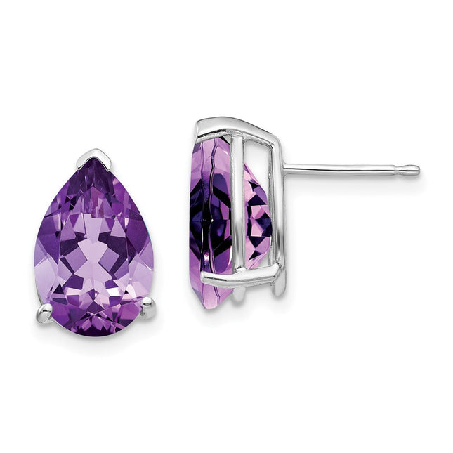 14k White Gold Amethyst Pear Stud Earrings, 13 x 8mm