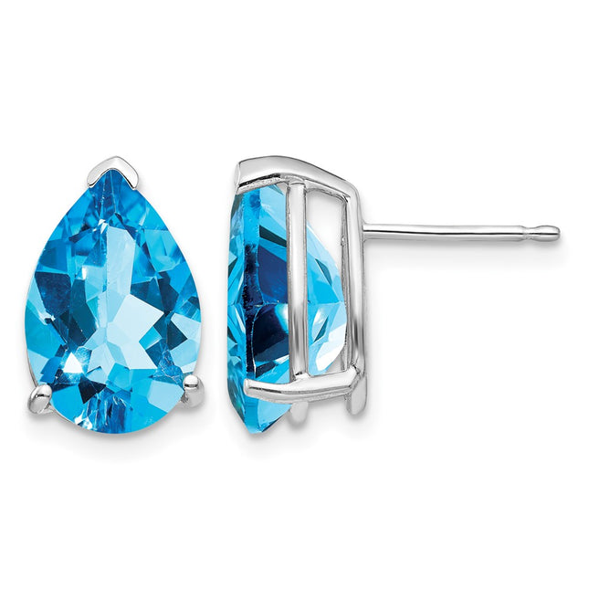 14k White Gold Pear Blue Topaz Earrings, 13 x 8mm