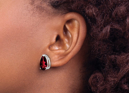 14k White Gold Garnet Pear Stud Earrings (Style XE84WGA)