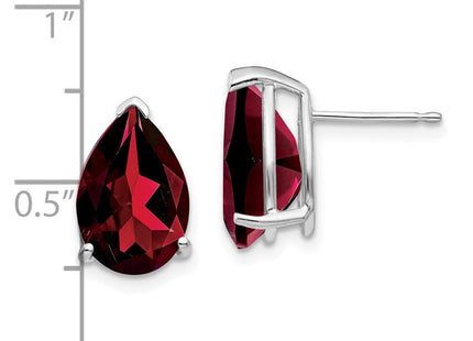 14k White Gold Garnet Pear Stud Earrings (Style XE84WGA)