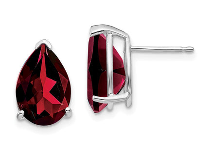 14k White Gold Garnet Pear Stud Earrings (Style XE84WGA)
