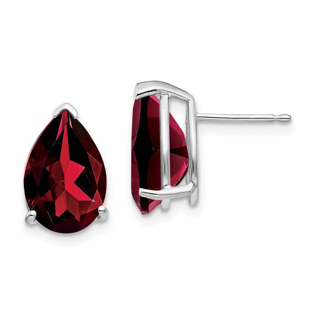 14k White Gold Garnet Pear Stud Earrings, 13 x 8mm
