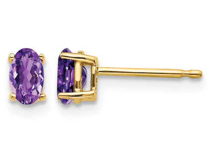 14K gold amethyst oval earrings