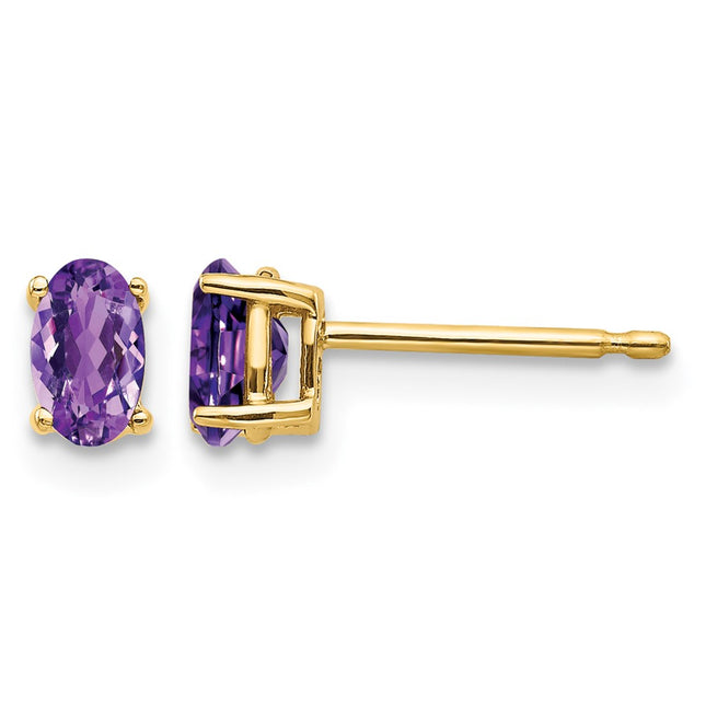 14k Oval Amethyst Earrings, 5 x 3mm