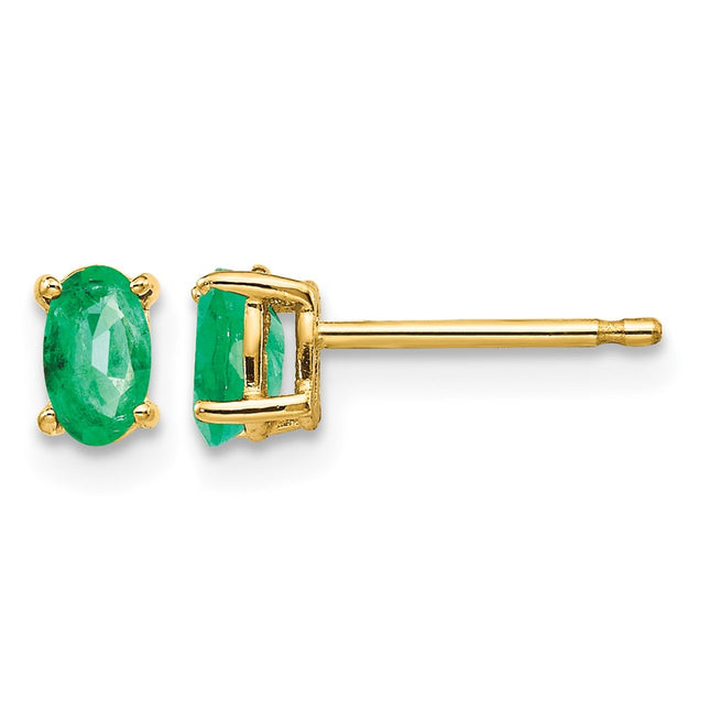 14k Emerald Post Earrings, 5 x 3mm