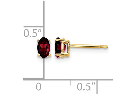 14K gold garnet oval earrings, further view