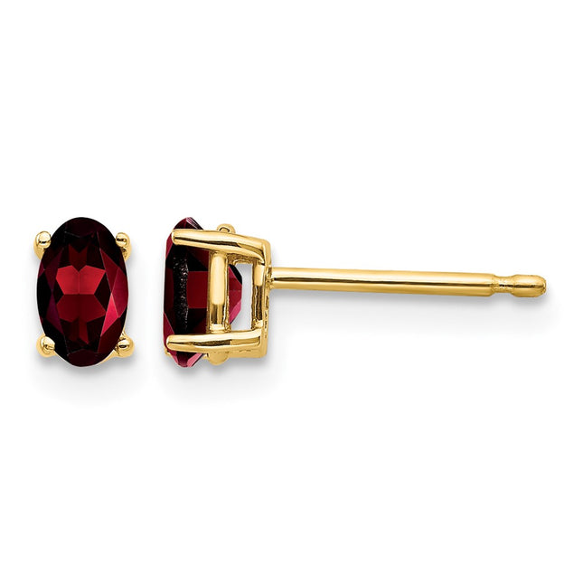 14k Oval Garnet Earrings, 5 x 3mm