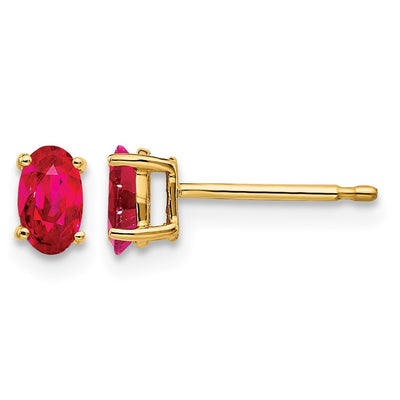 14K Ruby Post Earrings, 5 x 3mm