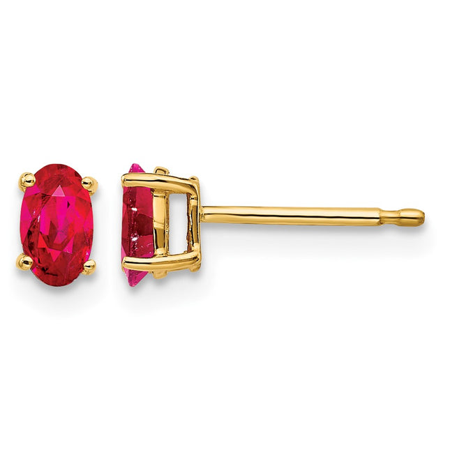 14k Ruby Post Earrings, 5 x 3mm