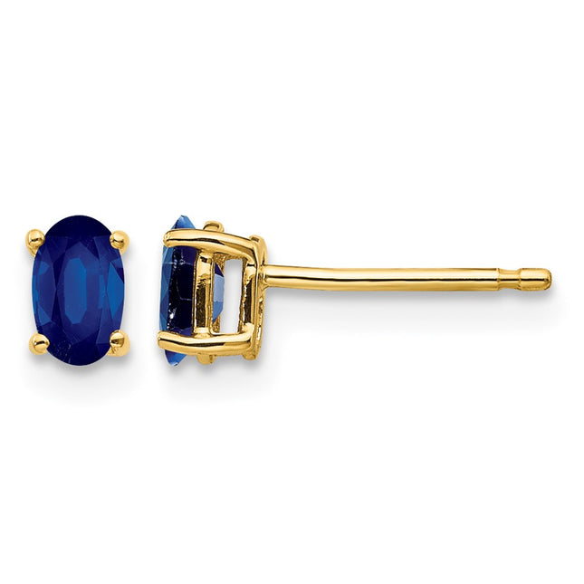 14k Sapphire Post Earrings, 5 x 3mm