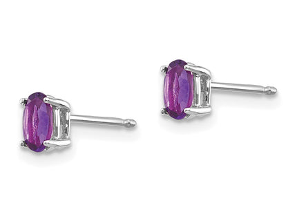 14K white gold amethyst oval earrings, alternate view