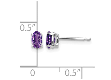 14K white gold amethyst oval earrings, further view