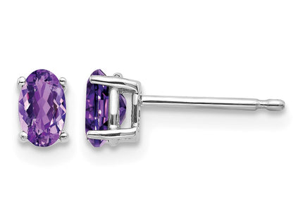 14K white gold amethyst oval earrings
