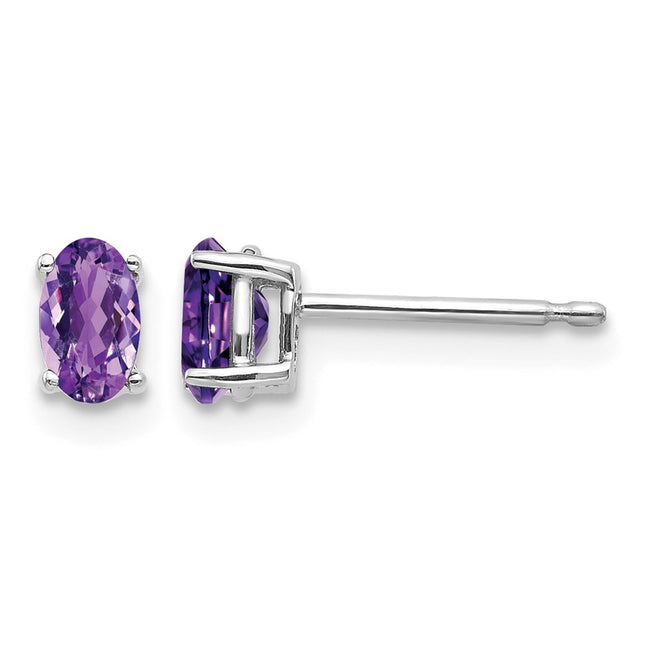 14k White Gold Oval Amethyst Earrings, 5 x 3mm