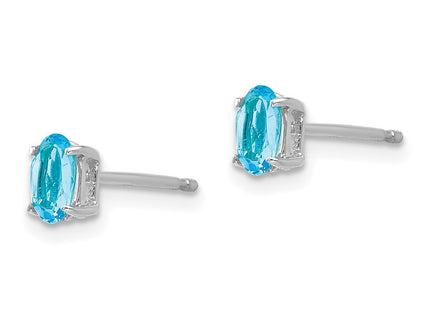 14K white gold blue topaz oval earrings, alternate view