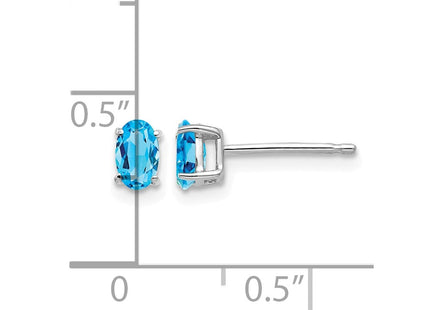 14K white gold blue topaz oval earrings, further view