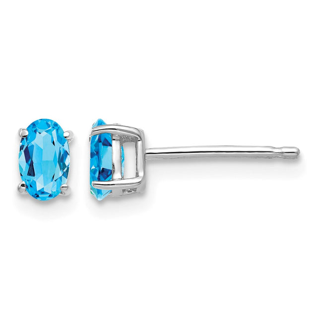 14k White Gold Oval Blue Topaz Earrings, 5 x 3mm