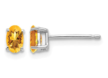 14K white gold citrine oval earrings