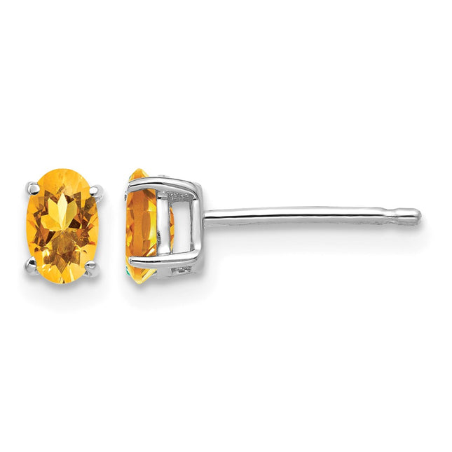 14k White Gold Oval Citrine Earrings, 5 x 3mm