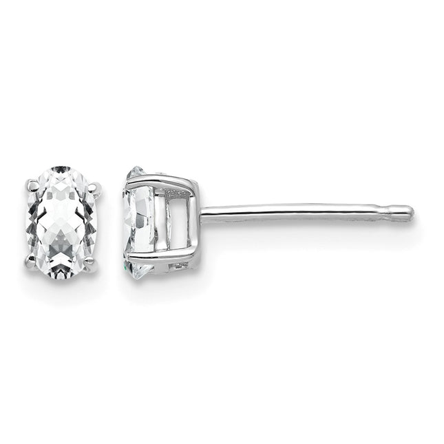 14k White Gold Oval Cubic Zirconia Earrings, 6 x 3mm