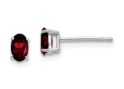 14k White Gold Oval Garnet Earrings (Style XE85WGA)