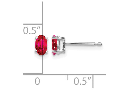 14K white gold ruby earrings, further view