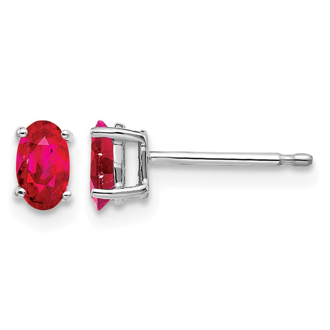 14k White Gold Ruby Earrings, 5 x 3mm