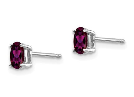 14K white gold garnet oval stud earrings, alternate view