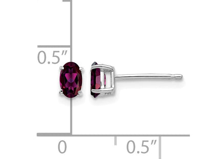 14K white gold garnet oval stud earrings, further view