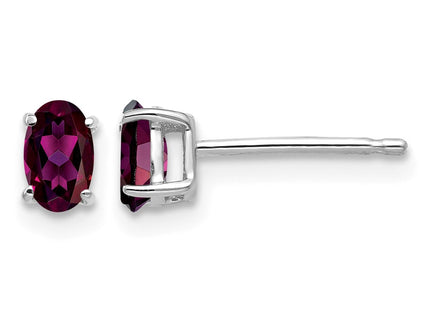 14K white gold garnet oval stud earrings