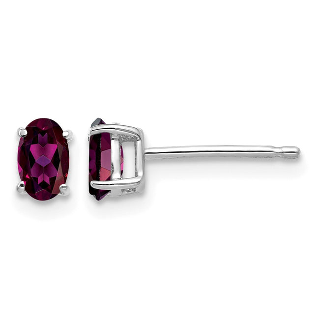 14k White Gold Rhodolite Garnet Oval Stud Earrings, 5 x 3mm