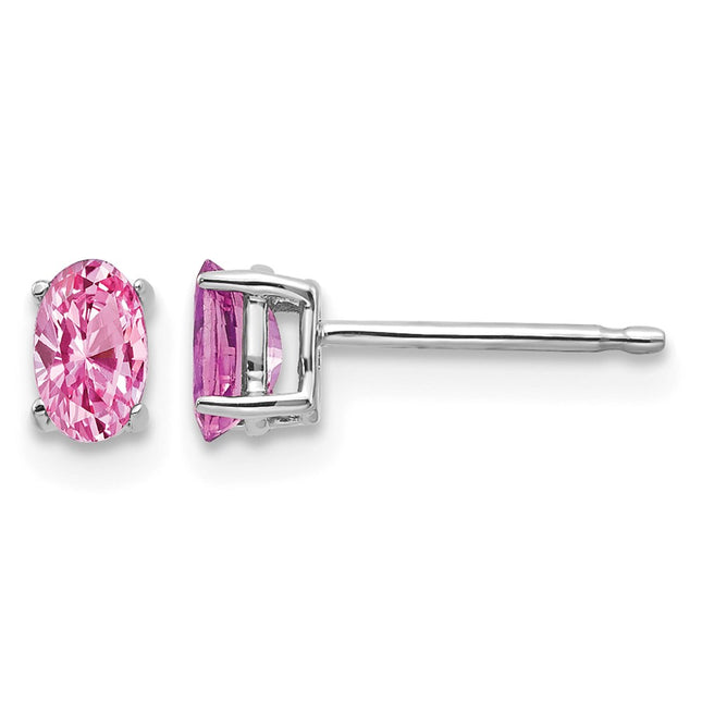 14k White Gold Pink Sapphire Earrings, 5 x 3mm