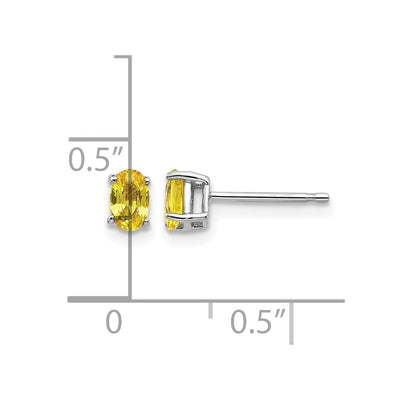 14K White Gold Yellow Sapphire Earrings, 5 x 3mm