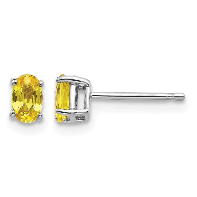 14k White Gold Yellow Sapphire Earrings, 5 x 3mm