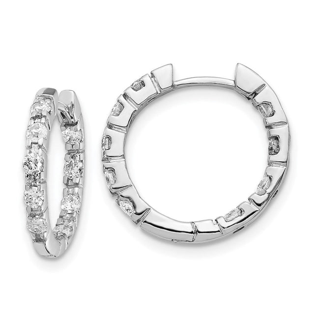 14k White Gold AA Diamond Hinged Hoop Earrings, 16 x 16mm