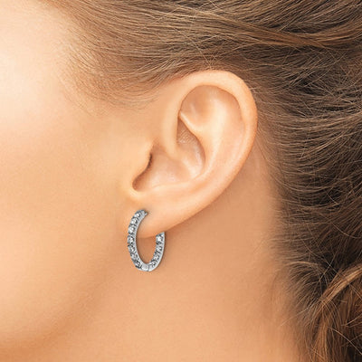 14K White Gold AA Diamond Hinged Hoop Earrings, 24 x 24mm