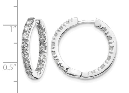 14k White Gold AA Diamond Hinged Hoop Earrings, 24 x 24mm