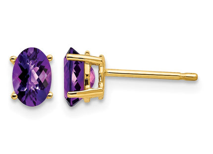 14K gold amethyst oval earrings