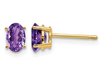 14K gold amethyst oval earrings