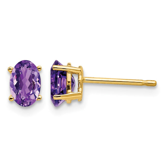 14k Oval Amethyst Earrings, 6 x 4mm