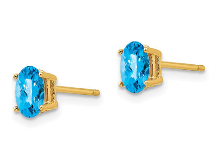 14K gold blue topaz oval earrings, alternate view
