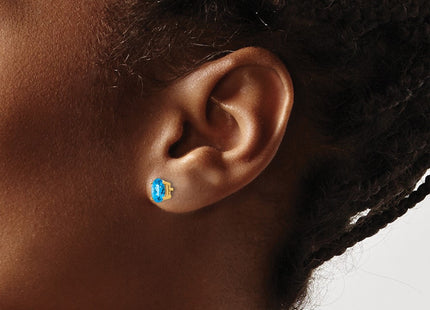 14K gold blue topaz oval earrings, another view