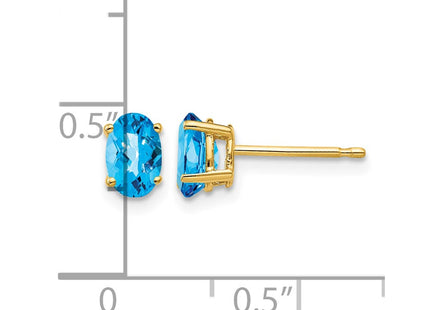 14K gold blue topaz oval earrings, further view