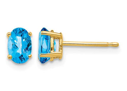 14K gold blue topaz oval earrings