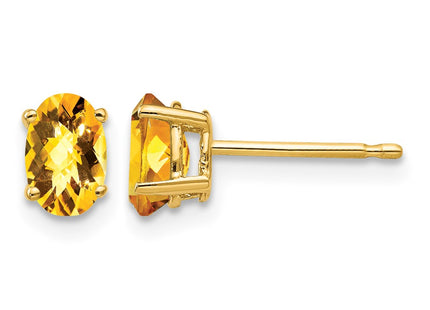 14K gold citrine oval earrings