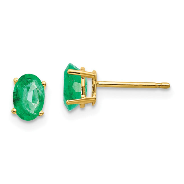 14k Emerald Post Earrings, 6 x 4mm